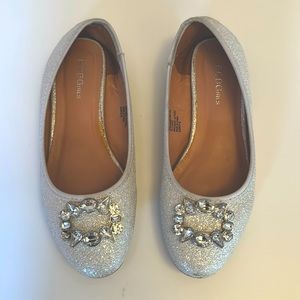 BCBG Girls Size 2M Silver Sabana Jeweled Dress Flat Shoes